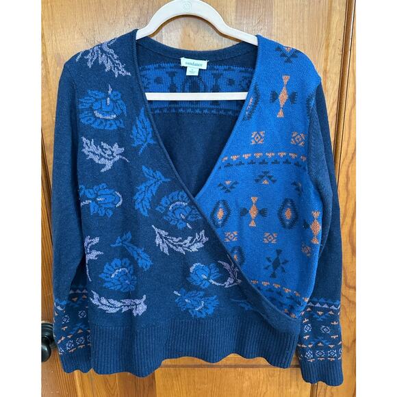 Sundance Galaxy Delight Surplice Sweater Faux Wrap Merino Wool Blend - Large - Picture 2 of 7